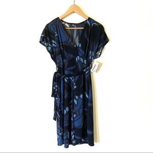 ByTavi Wrap Dress Blue Black Midi Empire Dress M Jersey Fair Trade V-Neck NWT